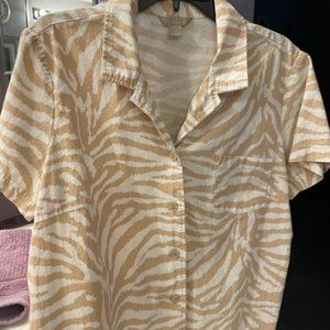 White Stag Vintage Zebra Print Button Up Blouse